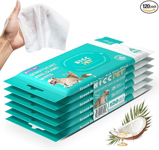 HICC PET Wipes for Dogs & Cats, Vet Recommended Cleaning Deodorizing & Soothing Allergy Infections Anal Gland Wipes, Hypoallergenic Hydrating & Nourish Fur Dog Grooming Wipes for Paw, Butt, Body
