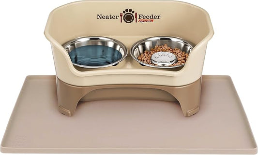 Neater Pets Neater Feeder Express Mess-Proof Slow Feed Bowl & Water Bowl with Neater Mat Waterproof Silicone Mat - Protect Floors from Food & Water, Cappuccino