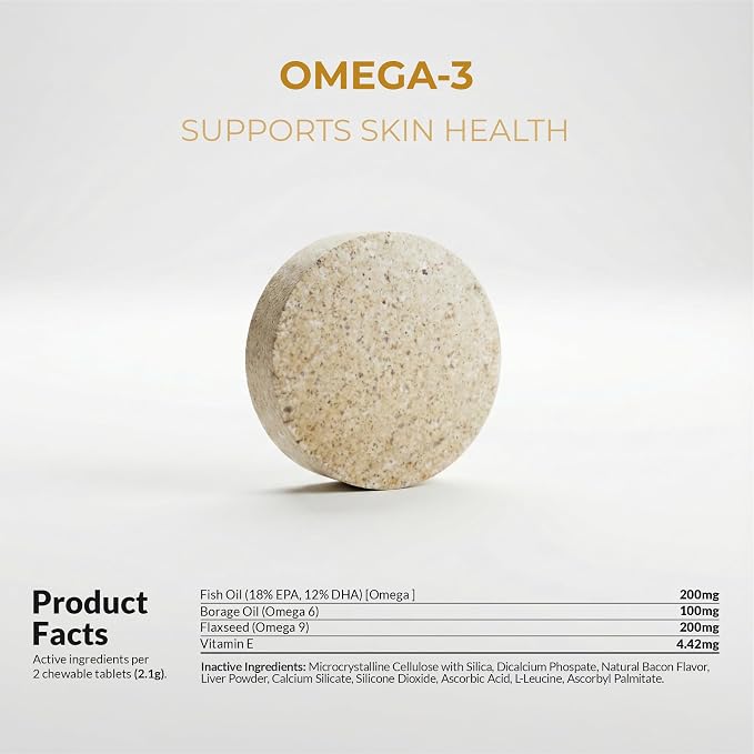 Omega 3 Fish Oil for Dogs 120 Tablets - Skin, Coat & Joint Support | Omega 3, 6 & 9 with Vitamin E. Supports skin & coat health, reduces shedding & dry skin. Promotes joint & heart function.