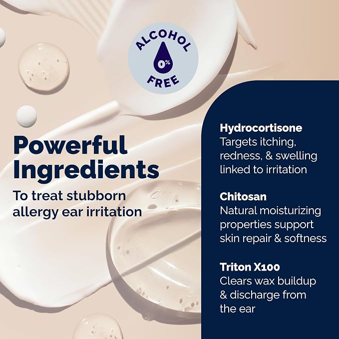 Vetnique Oticbliss Allergy Ear Drops for Dogs & Cats, Otic Ear Solution for Dogs with 1% Hydrocortisone, Itch Relief, Redness, Swelling, Inflammation, Alcohol Free Medicated Drops Chitosan
