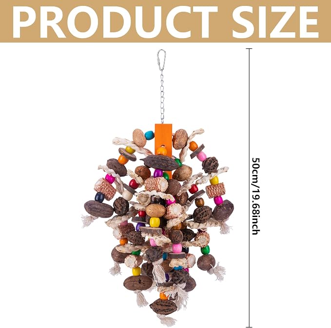 Deloky Large Parrot Bird Chewing Toys, Natural Nuts Corn Parrot Tearing Toy, Wooden Bird Cage Toy for African Grey, Macaws Cokatoos, Amazon Parrots and Other Large Birds