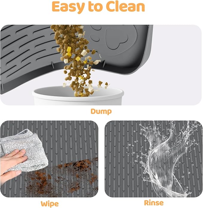 Dog Food Mat, Extra Large 40" x 40" Silicone Pet Feeding Mat with Raised Edge Pet Placemat for Small, Medium, and Large Pets Non-Slip, Easy to Clean (Dark Grey)