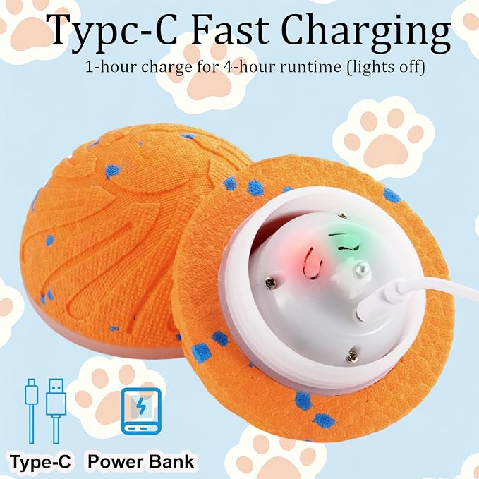Smart Interactive Dog Toys, 3 Play Modes Smart Moving Bouncing Dogs Ball, E-TPU Moving Dog Toy Ball with RGB Lights, USB Rechargeable, Waterproof Dog Ball, Automatic Dog Toy for Medium & Large Dogs