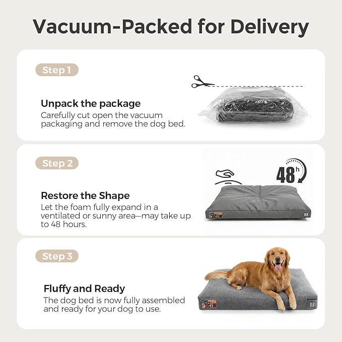 Sytopia 42 Inch Indestructible Durable Dog Beds for Extra Large Dogs, Chew Proof Waterproof Pet Crate Pad with Machine Washable Removable Cover, Great for Indoor, Outdoor, Crate, Patio Use, Grey