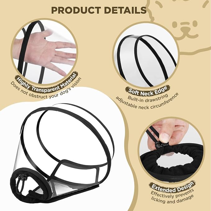 Transparent Dog Cone Collar for After Surgery,Dog Alternative Cones for Small Large Medium Size Dogs,Adjustable Depth Pet Recovery Collars,Elizabethan Collar for Dogs Stop Licking Wound-XXL