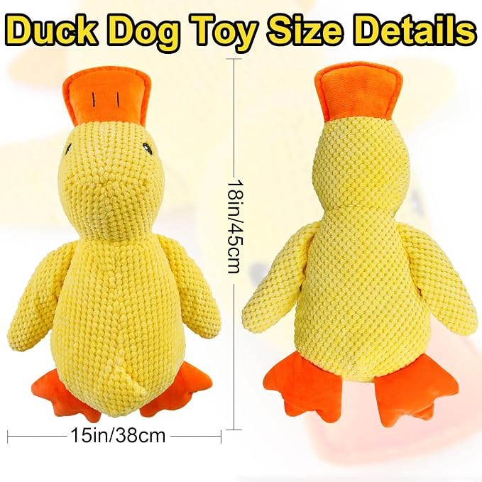 The Mellow Dog Calming Duck Pillow Toy, Squeaky Quacking Sound Duck Plush Chew Toy, Soft Comfort Calming Stuffed Duck Anxiety Toy for Indoor Small Medium Dogs, Yellow