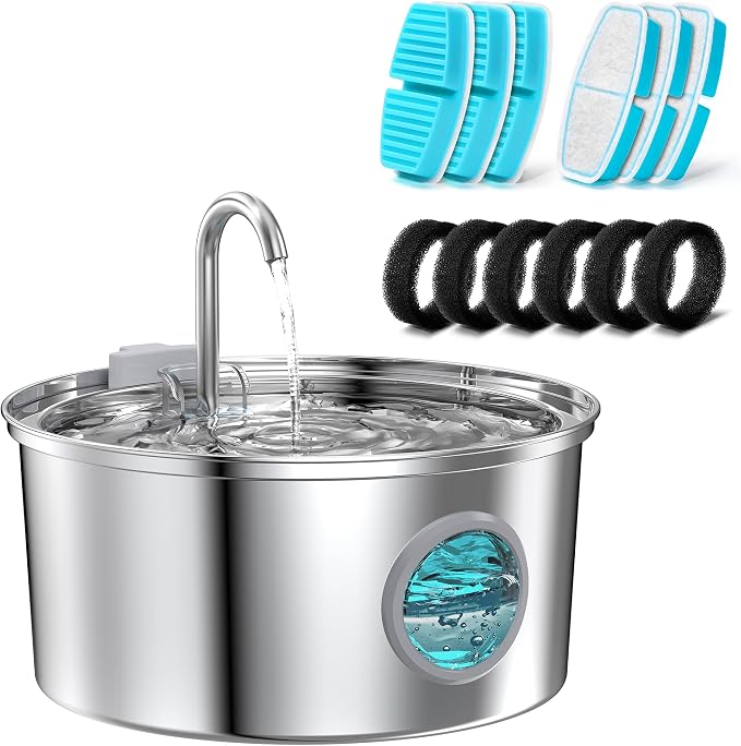 FOFNON Cat Water Fountain with 12 Filters, Including 6 Pieces of Filters + 6 Pieces Sponges