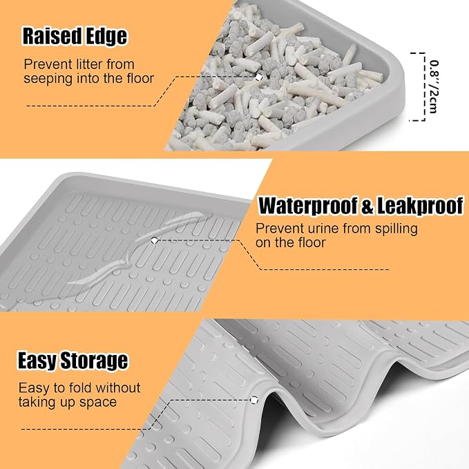 Silicone Cat Litter Mat, 47" x 35" Extra Large Litter Trapping Mat for Litter Box, Leak-Proof, Non-Slip, Kitty Litter Mats with Soft Texture for Floor, Keeping The Floor Clean (Light Grey)