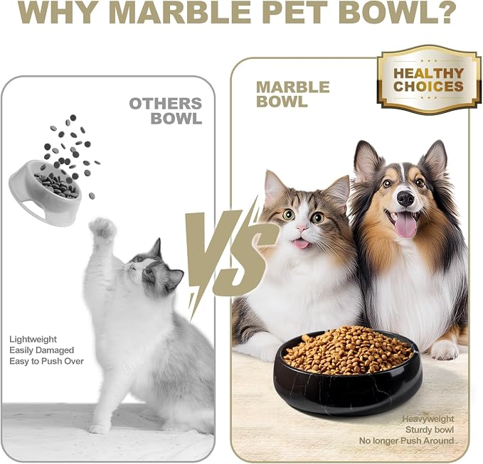 Karibiber Natural Marble Dog Bowl, 5lbs Non Slip Dog Food Bowl, Non Spill Weighted Water Bowls for Large Dogs, Durable Big Dogs Dish, Puppy Pet Bowls, Easy to Clean, Holds 6.5 Cups(Spain Black)