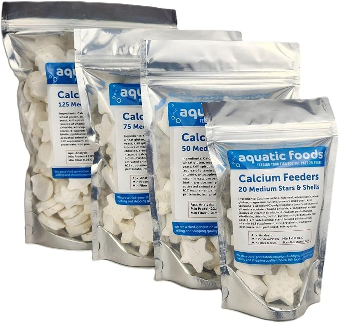 Medium Size Calcium Feeder Stars & Shells for Shrimp, Snails, Crabs, Crayfish, Hermit Crabs and All Tropical Fish…20 Count Bag