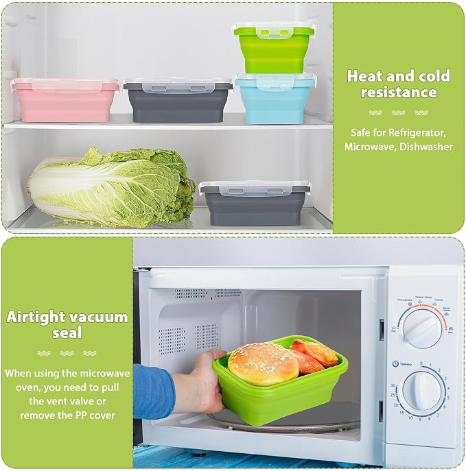 Mifoci Set of 8 Silicone Collapsible Bowls for Camping with Vent Lid Silicone Storage Containers for Food Meal Preparation Square Bowl Microwave Freezer Dishwasher Safe(Morandi Color,17 Oz/ 500 ml)