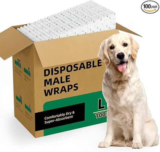 IMMCUTE Dog Diapers Male Large 100 Ct, Disposable Male Dog Wraps with Wetness Indicator, Super Absorbent Puppy Diapers Male, Comfortable Doggie Diapers Suitable for Medium to Large Breeds