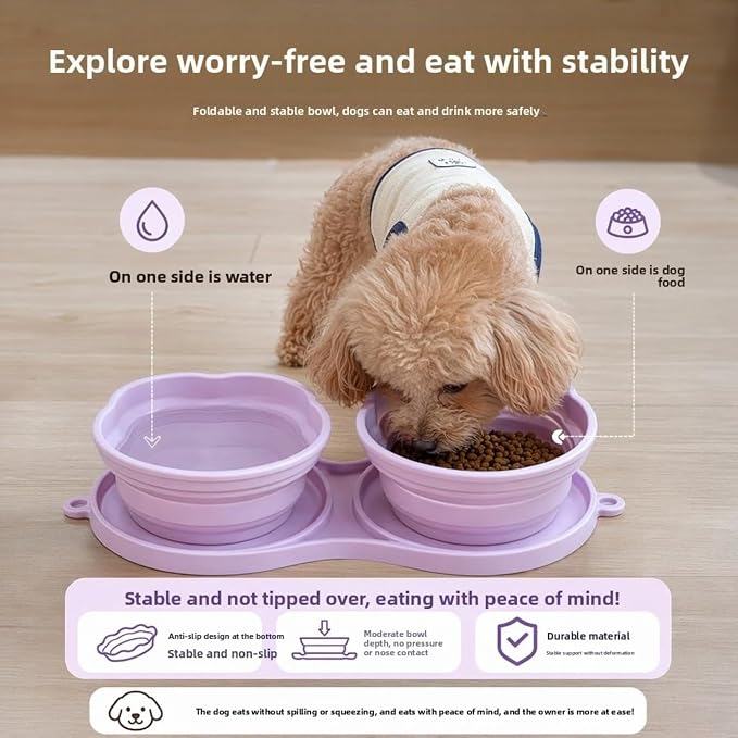 Portable Collapsible Dog Bowl, 2-in-1 Foldable Pet Feeding & Water Dish with Carabiner Lightweight Travel Bowl for Dogs & Cats, Perfect for Walking, Hiking, Camping (Pink)