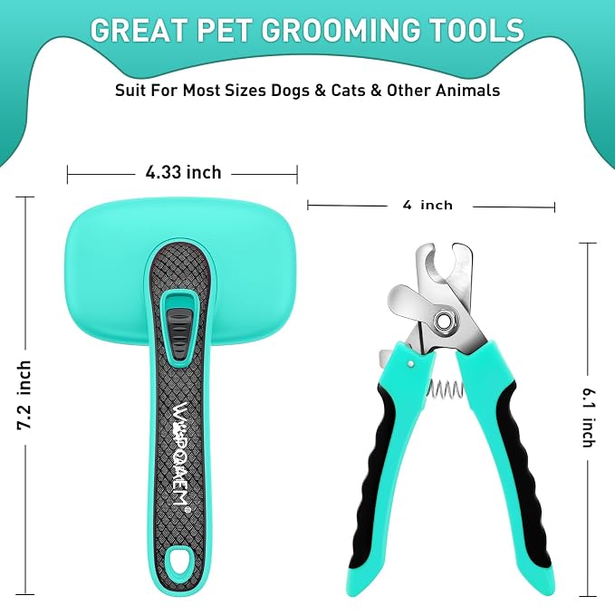 2 Pcs Self Cleaning Slicker Brush & Nail Clippers for Dog and Cats,Shedding Long and Short Haired Pets,Skin Friendly Deshedding Grooming Tool
