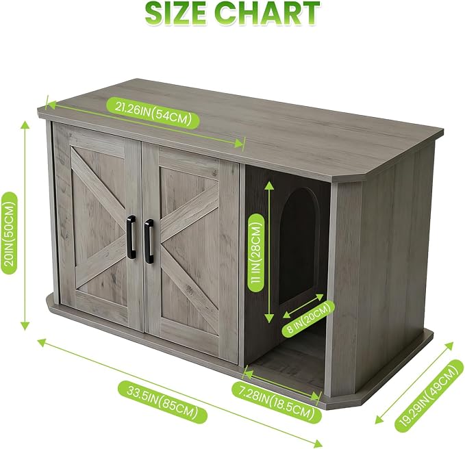 Modern Wooden Cat Litter Box Enclosure, Hidden Washroom Cabinet with Double Doors and Side Entry, Large Cat House End Table, Easy-Clean Sturdy Furniture