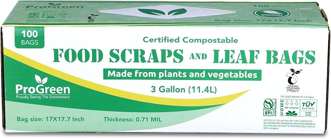 Compostable Trash Bags 3 Gallon, Extra Thick 0.71 Mil, 100 Count, Small Kitchen Compost Bin Bags, Food Scraps Yard Waste Bags, Compost ASTM D6400 BPI and TÜV AUSTRIA Certified