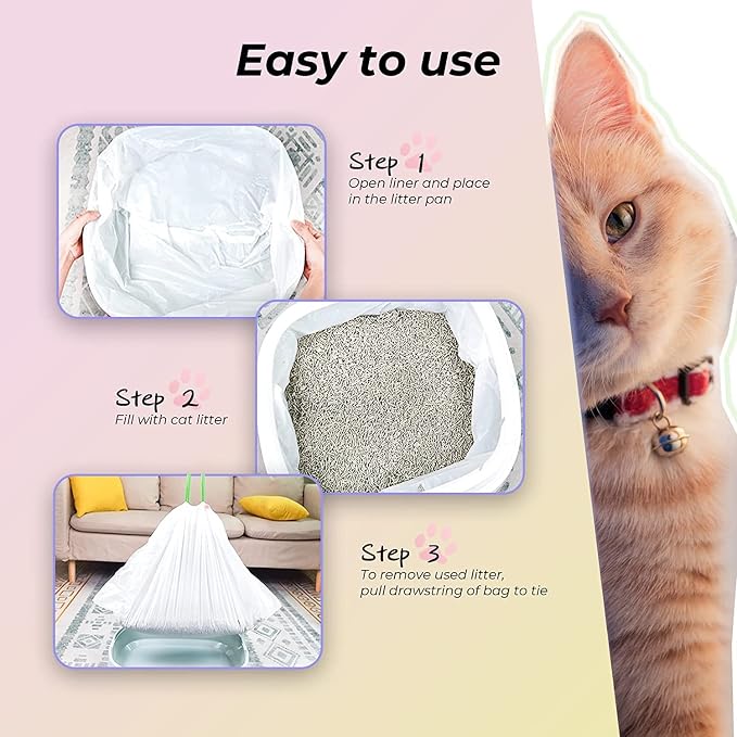 20 Count Jumbo Cat litter Box Liners, 46" x 19" Extra Large Heavy Duty Litter Pan Liner Bags with Drawstring for Pet Cat Litter Tray (Unscented)