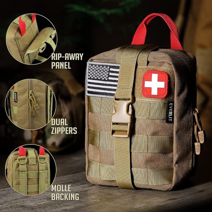 EVERLIT 250 Pieces Survival First Aid Kit IFAK EMT Molle Pouch Survival Kit Outdoor Gear Emergency Kits Trauma Bag for Camping Boat Hunting Hiking Home Car Earthquake and Adventures