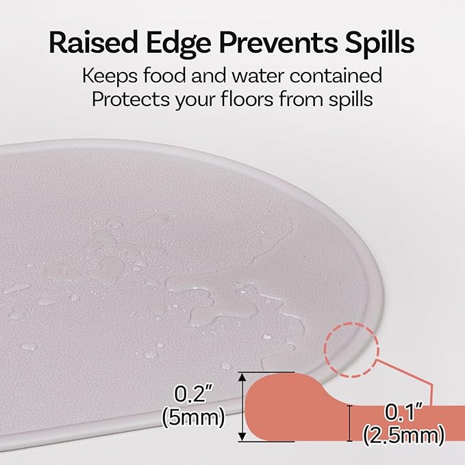 Silicone Pet Feeding Mat for Cats & Small Dogs, Non-Slip Waterproof Dog & Cat Bowl Mat with Raised Spill Edge, Made in Korea (Powder Pink, 15.7" × 11.4")