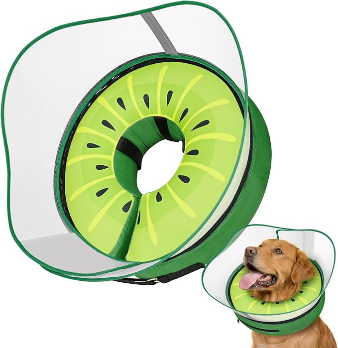 Supet Raised Inflatable Dog Cone After Surgery - Adjustable Recovery Donut Collar with Removable Shield to Stop Licking Wounds & Protect Stitches - Soft Dog Cone Alternative for Large Dogs (Kiwi,XXL)