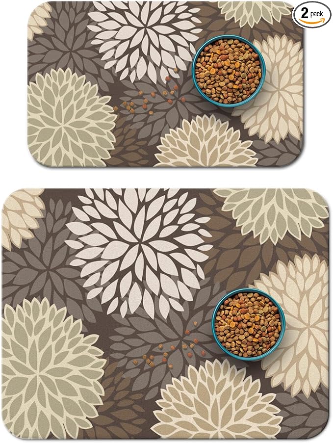 Dog Food Mats 2 Pack for Floors, Absorbent and Quick-Drying Pet Cat Food Mat,Anti-Fouling and Easy-to-Clean Pet Feeding Mat,Dog Bowl Mat for Messy Drinking Water Bowls 12"x 20"+18x24