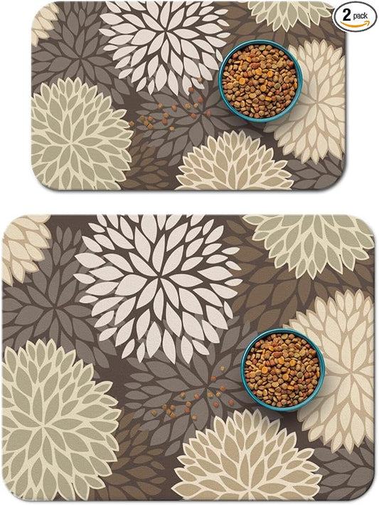 Dog Food Mats 2 Pack for Floors, Absorbent and Quick-Drying Pet Cat Food Mat,Anti-Fouling and Easy-to-Clean Pet Feeding Mat,Dog Bowl Mat for Messy Drinking Water Bowls 12"x 20"+18x24