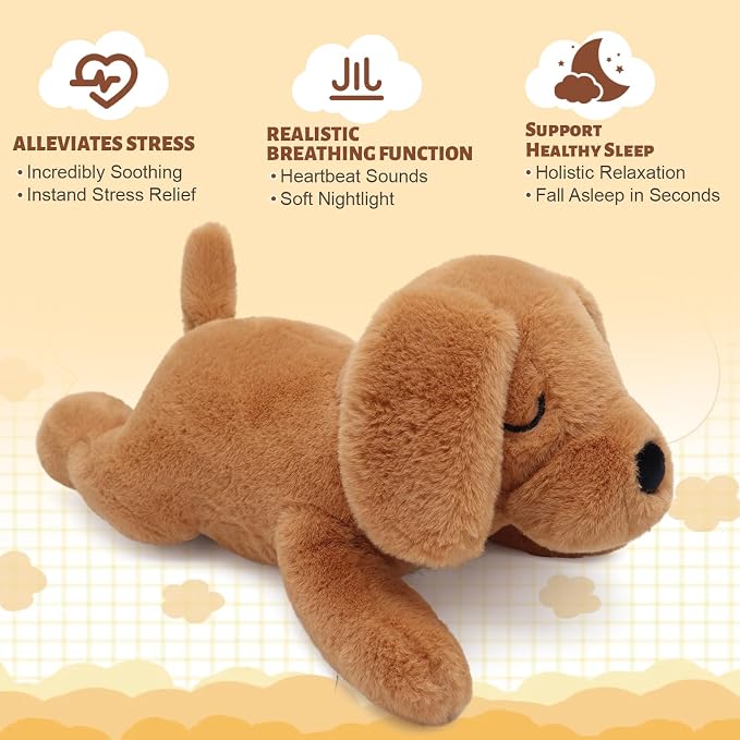 IUTOYYE Dog Breathing Stuffed Animal Anxiety Relief, Musical Dog Plush with Realistic Breathing Rhythmic Music and Lights Anxiety Animal Stuffe