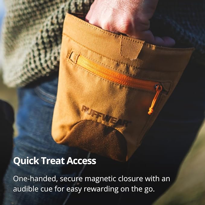Ruffwear Treat Trader Dog Treat Pouch, Hands-Free Waist-Worn, One-Handed Magnetic Closure, Belt (30-48 in) or Clip, Waterproof Food-Grade Lining, Zippered Pocket, Clicker Loop, Blue Pool, Granite Gray
