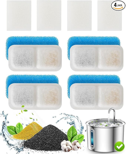 oneisall Cat Water Fountain Filters Replacement, 4 Pack for 67oz/2L Stainless Steel Fountain, Easy to Install and Clean