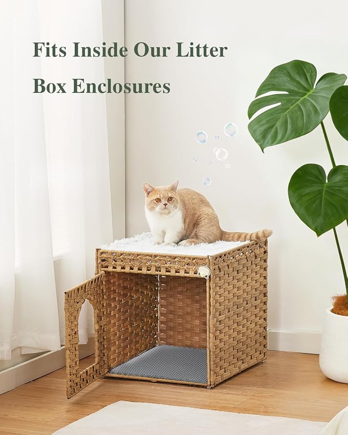 SETVSON Cat Litter Box Enclosure Furniture, Hidden Litter Box with Mat and Fence, Cat Litter Mat, Small Double Layer Cat Mat for Litter Box, Honeycomb Trapping pad Waterproof Urine Proof, Easy Clean