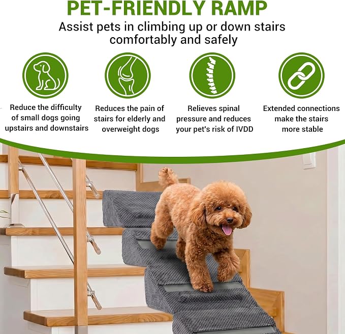 6 Pack Dog Ramp for Stairs for Small & Senior Dogs and Cats | Anti-Slip Bump, Washable Cover, Self-Sticky Pads, Safe Climbing