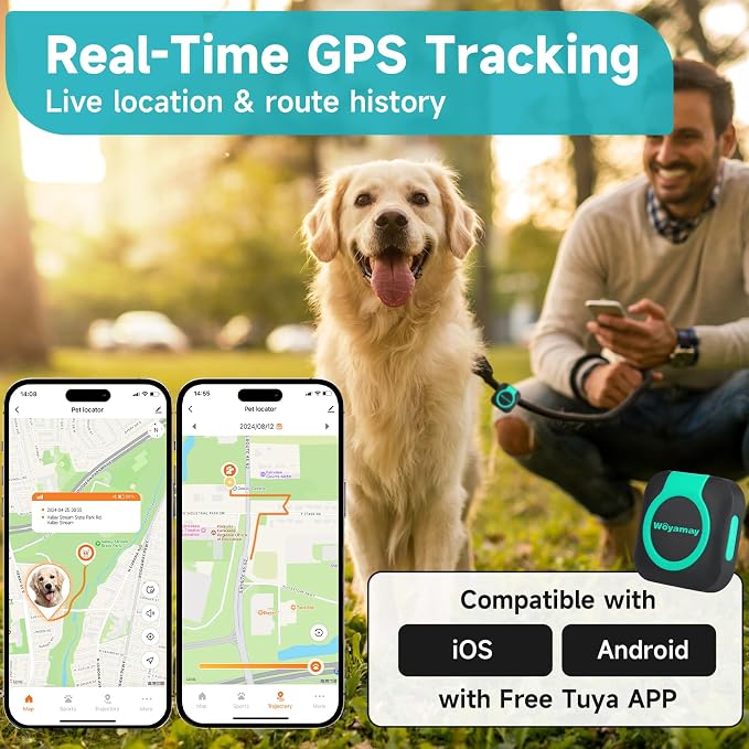 GPS Tracker for Dogs and Cats, No Monthly Fee & Cat Calming Diffuser 6-in-1 Includes Health Monitoring|E-Fence|Track Record|Location Sharing & Cat Pheromones Calming Diffuser for Anxiety Relief