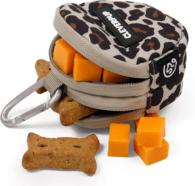 Cleverpup Training Sling & Snackpack Double Insulated Treat Pouch in Leopard