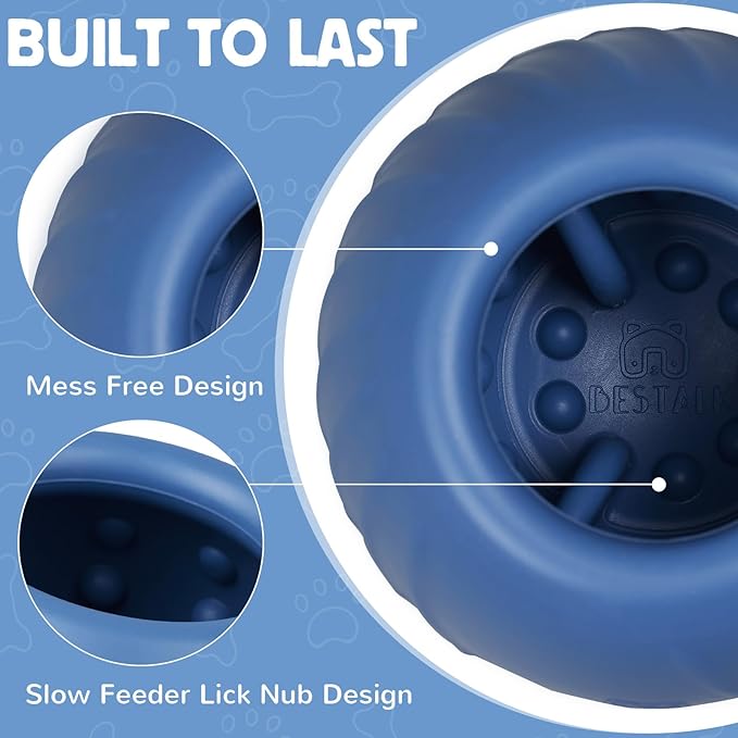 Long-Lasting Dog Lick Toy, Wobbly Dog Enrichment Lick Bowl to Keep Dogs Busy, Interactive Stuffable Dog Treat Feeder for Boredom, Silicone Treat Dispensing Chew Toy(Dark Blue,L)