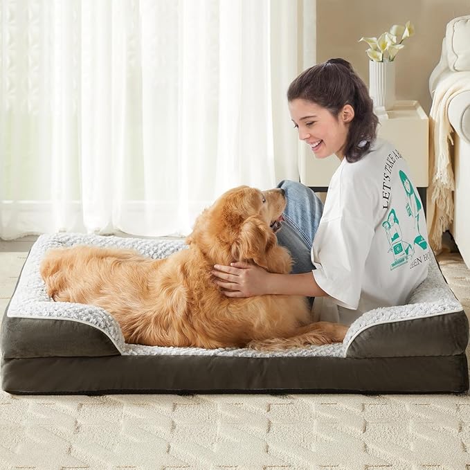 LEXTRO Orthopedic Dog Bed for Extra Large Dogs, Egg Crate Foam Bed for Extra Large Dogs, Equipped with Removable Waterproof Pillow Cover and Anti-Slip Bottom, Pet Bed