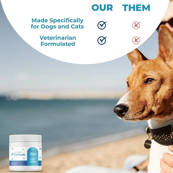 Replenish Hemp Calming Chews for Dogs - Pet Calming Chews – Can Help Relieve Stress from Separation, Storms, Fireworks & Travel – Calming Treats for Cats Stress Support – 60 Count