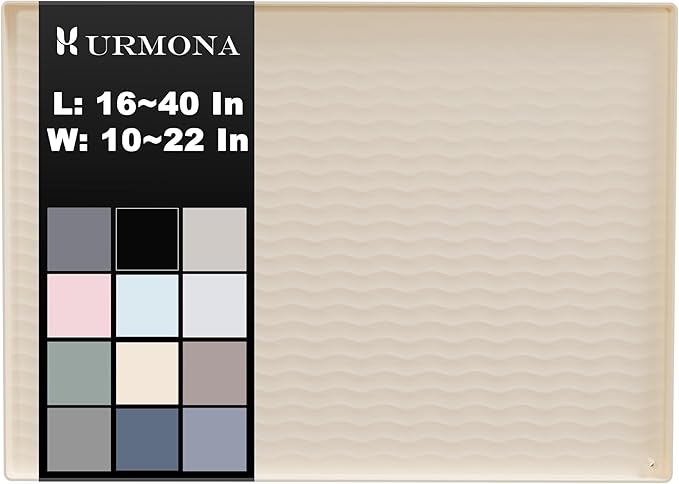 URMONA 31'' x 22'' Waterproof Silicone Under Sink Mat Cabinet and Counter Protector, Shelf Liner for Kitchen and Bathroom, Storage and Organizers, Litter Mat, Pet Cat Puppy Essentials（Light Cream）