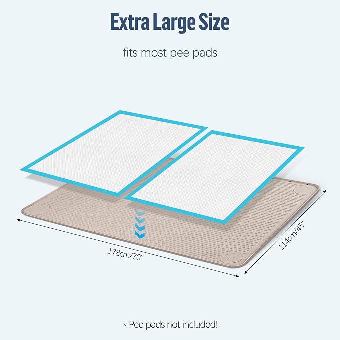 Pee Pad Holder for Dogs, 70" x 45" Silicone Pee Tray Mat Leak-Proof, High Edge, No Spill Pet Pad Holder for Puppy, Cat, Rabbit, Training Pads for Floor Protection, No Pee Pads (Khaki)