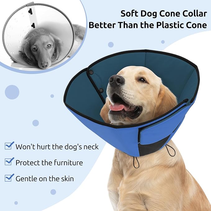 Queenmore Dog Cones for Medium Dogs, Soft Dog Cone Collar After Surgery, Pet Cone for Dogs Wound Care, Spay, Neuter, Breathable Pet Surgery Collars & Cones, Blue M