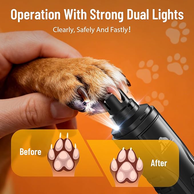 Electric Dog Nail Grinder: 5-Speed Quiet Dog Nail Trimmer with LED Light, Adjustable Safety Guard, Rechargeable Cordless Design for Small to Large Dogs & Cats