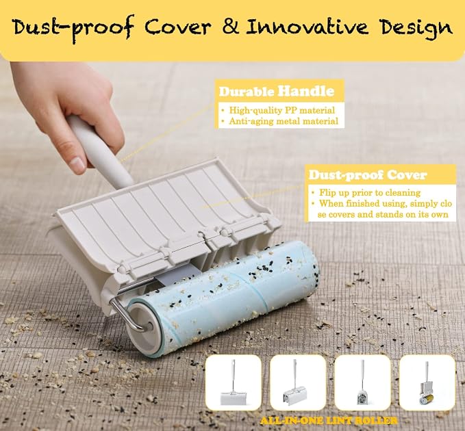 Large Surface Lint Roller Extra Sticky with Dust-Proof Cover 6.3'' Wider 480 Sheets/8 Refills, Pet Dog & Cat Hair Remover for Furniture Clothes Carpet Floor Car, A Great Sticky Tape Roller