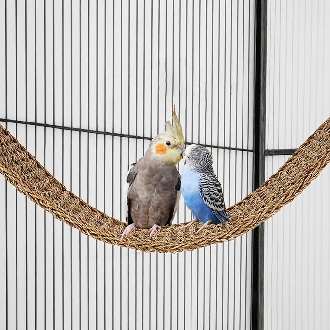 39 x 7 Inches Seagrass Mat, Natural Grass Woven Bird Net Hammock Mat, Climbing Rope Ladder Chew Toy, Cage Accessories for Parrots, Psittacines, Cockatiels, Hamsters, Lovebirds, Mice (2 Pack)