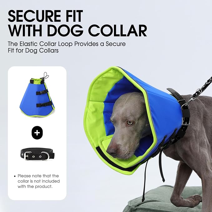 Soft Dog Cone, Adjustable Dog Cone Collar Alternative for Large Dogs, Comfy Pet Cones for Dogs to Stop Licking, Protective E-Collar After Surgery for Wound Healing, Blue XL