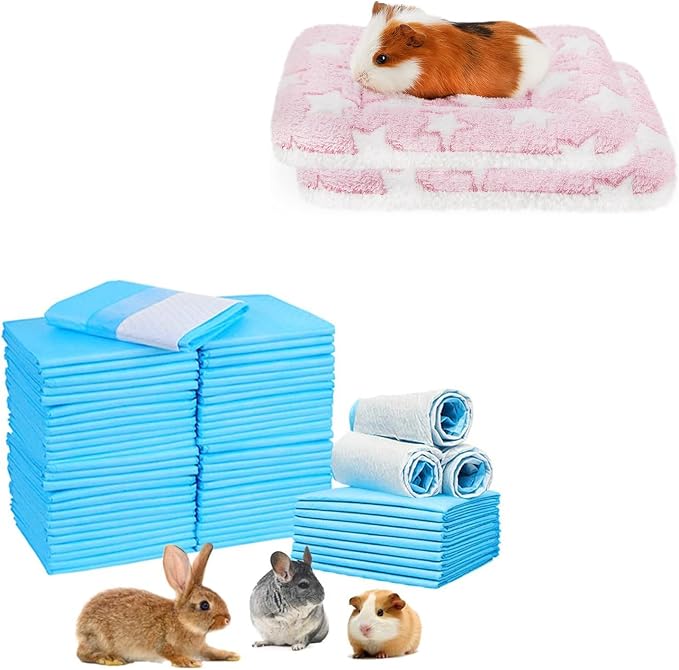 Amakunft 2 Pcs Guinea Pig Bed Mat Washable, Rabbit Winter Bed Pad for Indoor & Rabbit Pee Pads, Pet Toilet/ Potty Training Pads, Super Absorbent Guinea Pig Disposable Diaper