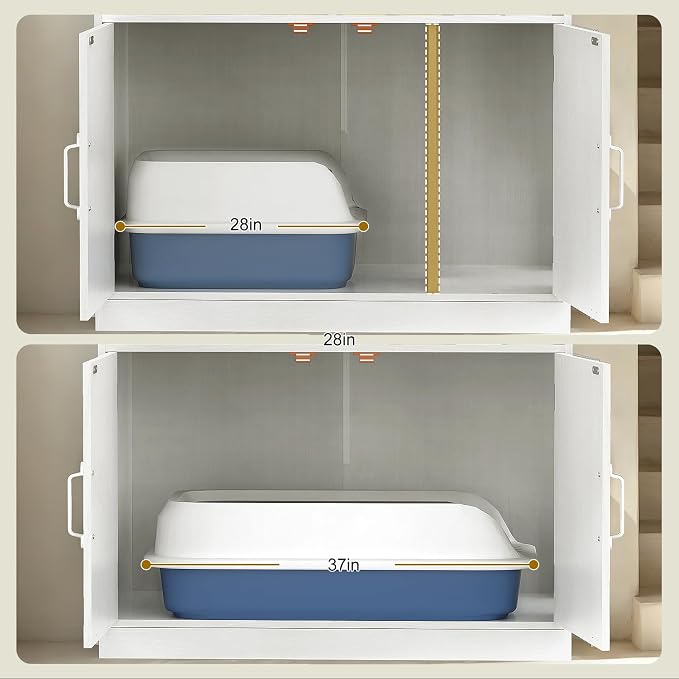 Hidden Cat Litter Cabinet,Ultra-Large Wooden Enclosed Litter Box Fumiture 2-Door Storage Cabinet 2 Open Drawers 1Air Vents Cat Litter Furniture Fit Most of Litter Box.(Whits, No Drawers)
