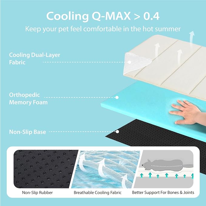 Dog Cooling Mat for Large Dogs – 30"x20" Orthopedic Memory Foam Pad for Summer, Hot Weather & Joint Relief | Washable, Non-Slip Crate Mat for Senior Dogs, Travel & Home (Dark Beige)