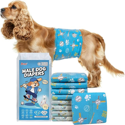 Dono Dog Diapers Male 20ct, Widened Disposable Male Dog Wraps, Super Absorbent Doggie Belly Bands with Wetness Indicator, Leak-Proof Puppy Pampers for Incontinence Excitable Urination, Medium