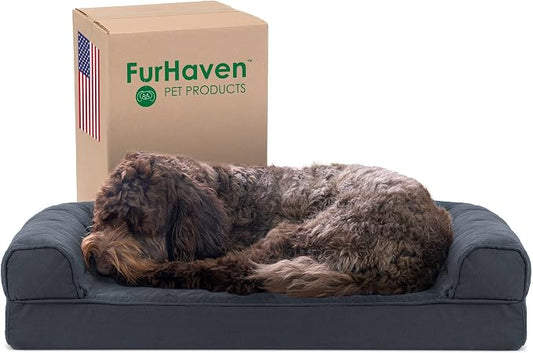 Furhaven Cooling Gel Dog Bed for Medium/Small Dogs w/ Removable Bolsters & Washable Cover, For Dogs Up to 35 lbs - Quilted Sofa - Iron Gray, Medium