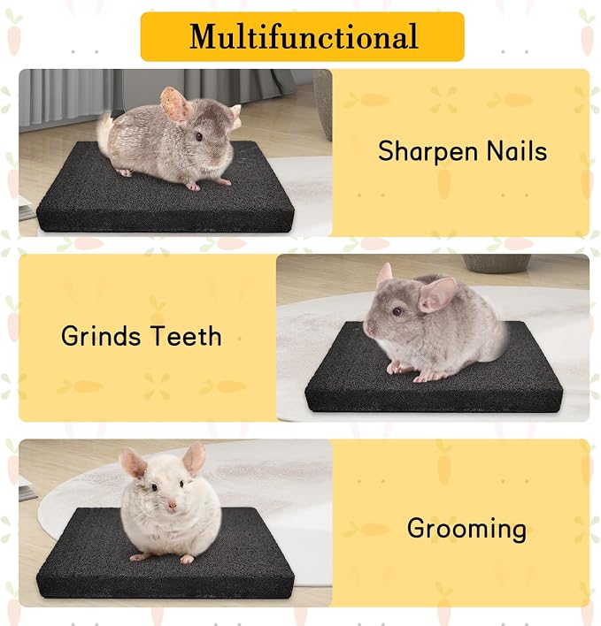 BNOSDM 2Pcs Black Rabbit Grinding Claw Pads 2Pack Bunny Scratch Foot Pads and Rabbit Grinding Claw Pads Natural Hamster Lava Stone Teeth Grinding Scratching Pad Chew Toy for Small Animals