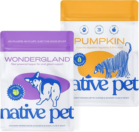 Native Pet Pumpkin Powder for Dogs (120 Scoops) & WonderGland Anal Gland Treatment (60 Scoops) - Prevent Scooting with All-Natural Organic Fiber for Dogs, Digestive & Gut Health Support